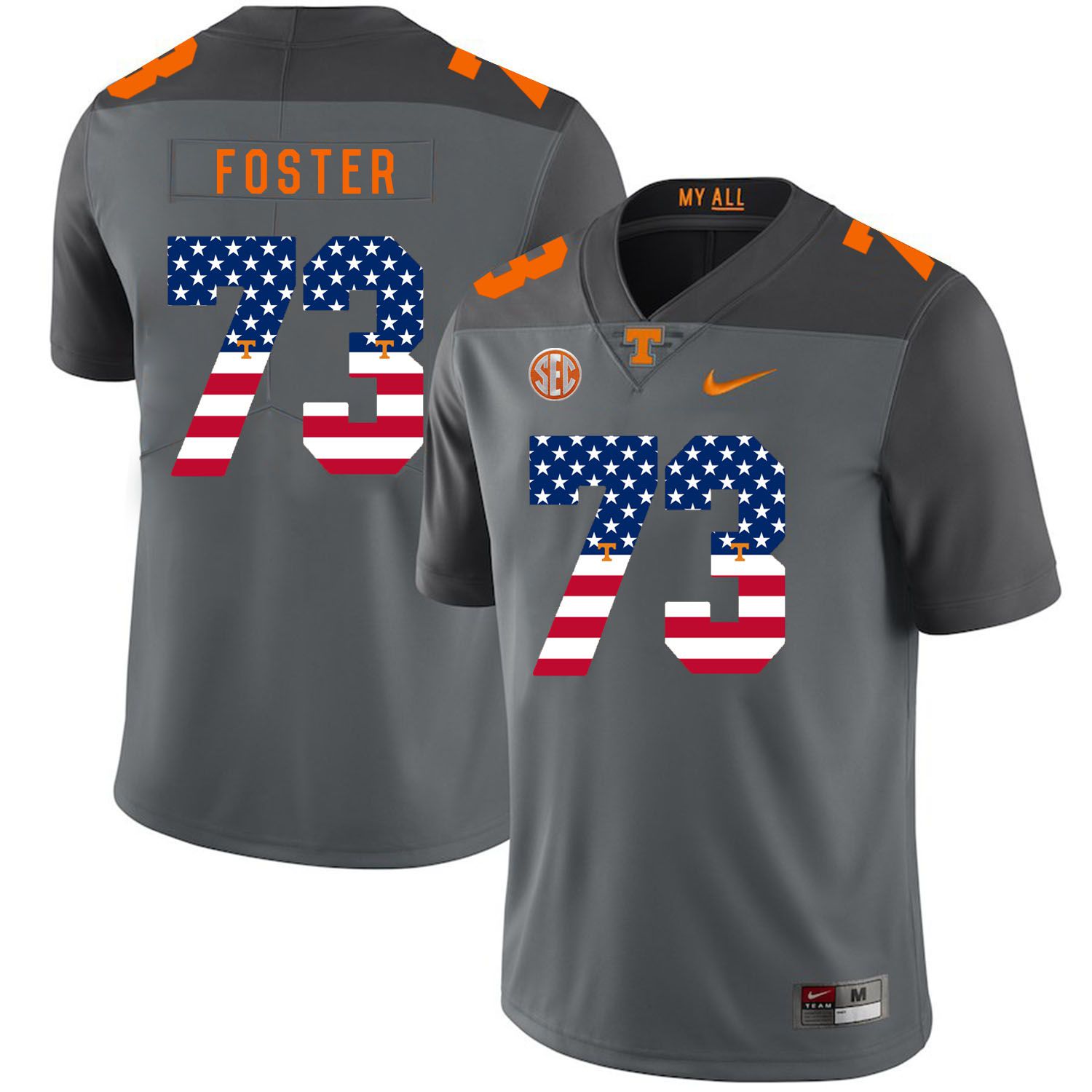 Men Tennessee Volunteers #73 Foster Grey Flag Customized NCAA Jerseys->customized ncaa jersey->Custom Jersey